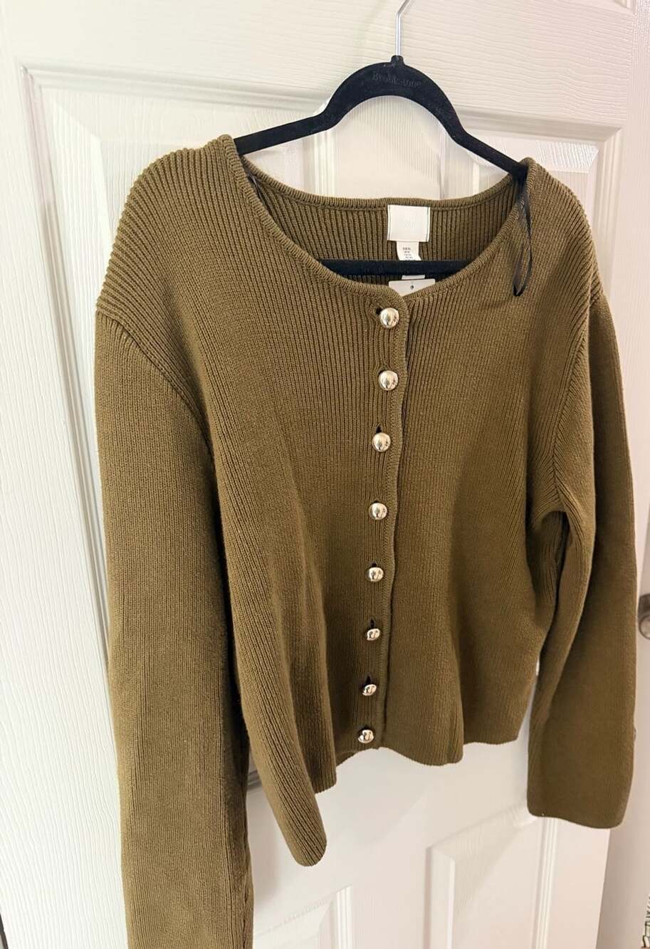 H&M Rib-Knit Cardigan Size XL Olive Green Gold Buttons